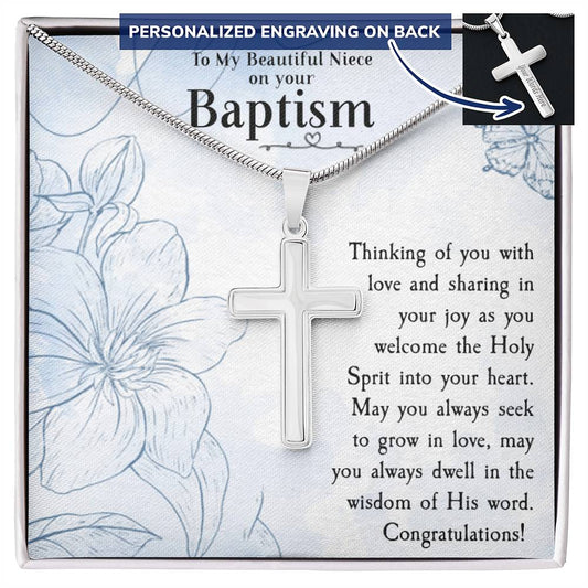 Niece Baptism Cross Niece Custom Baptism Gift Unique Baptism Necklace Catholic Baptism Gift from Uncle Aunt Baptism Girl