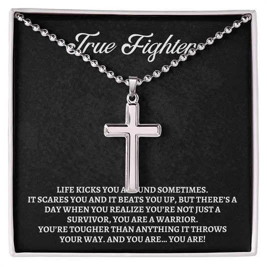 Empowering Gifts for Men: Cancer Survivor Necklace, Fighter & Warrior Encouragement, Cross Necklace Gift, Christian Gift