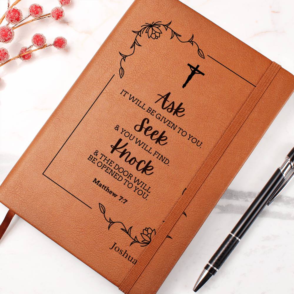 Personalized Christian Notebook ,Bible Verse Inspirational Journal, Prayer Journal, Ask Seek Knock Matthew 7:7