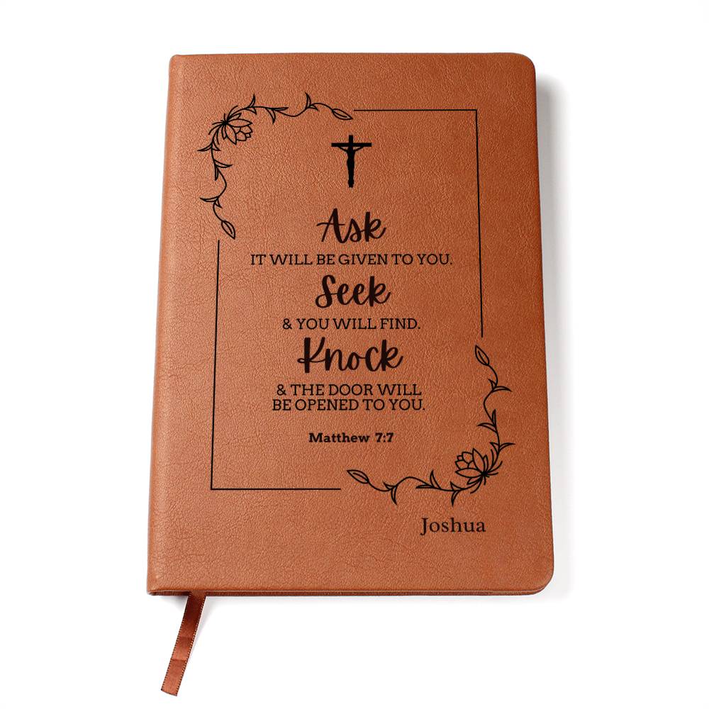 Personalized Christian Notebook ,Bible Verse Inspirational Journal, Prayer Journal, Ask Seek Knock Matthew 7:7