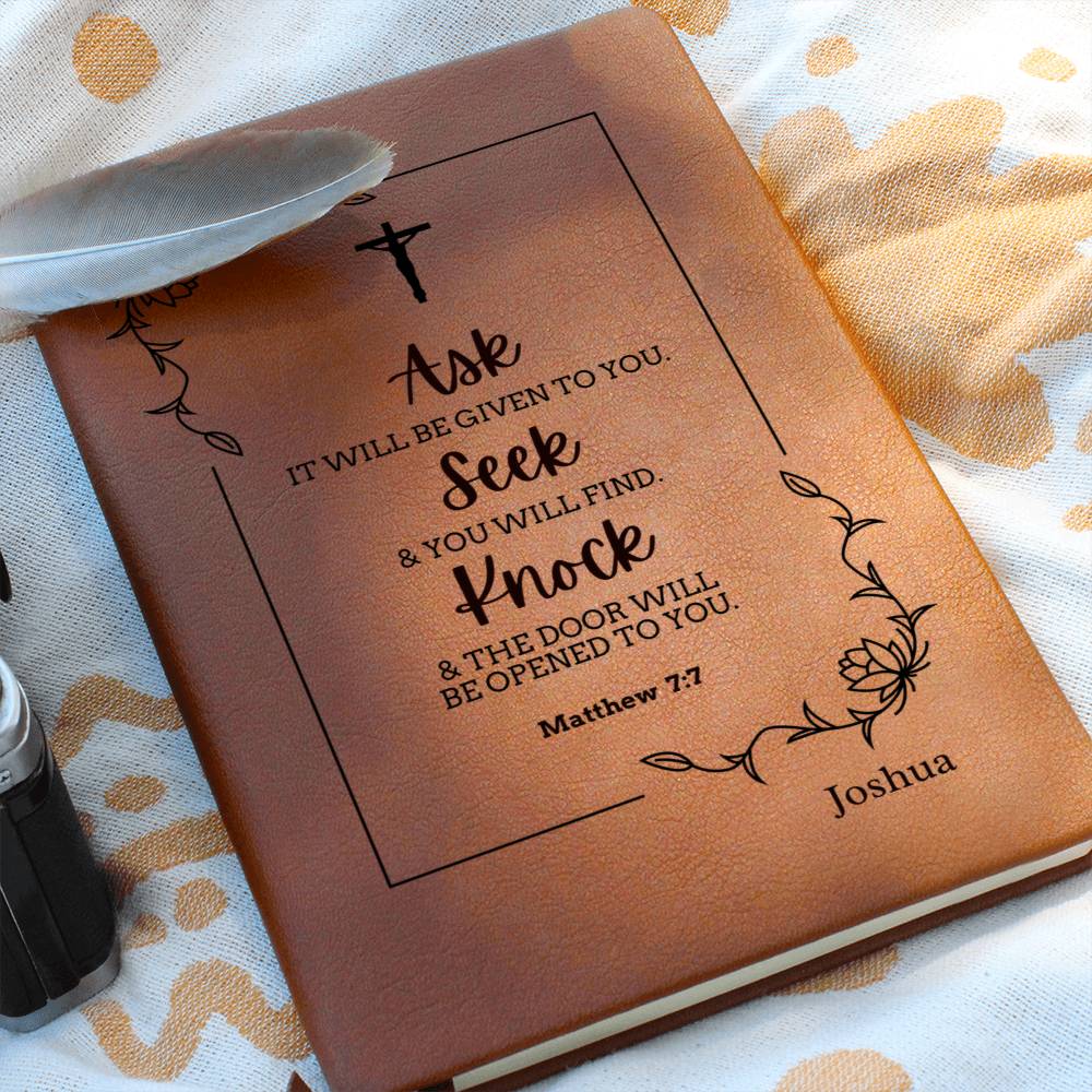 Personalized Christian Notebook ,Bible Verse Inspirational Journal, Prayer Journal, Ask Seek Knock Matthew 7:7