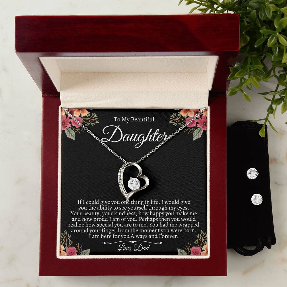 To My Daughter Gift, Necklace Earring Set Gift from Dad, Dad to Daughter, Daughter Birthday Daughter Christmas Gift, Daughter Gift Box