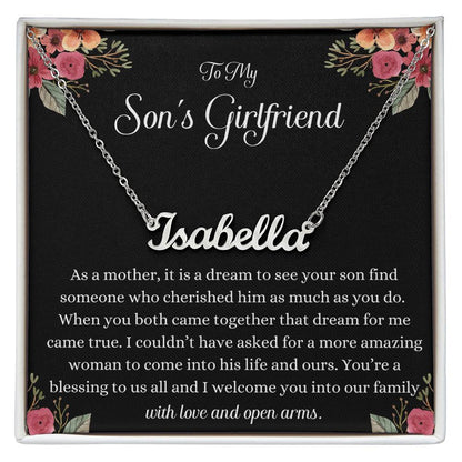 Meaningful Gift for Son's Girlfriend - Best Birthday & Christmas Gift - Jewelry Gift Box Included - Name Necklace