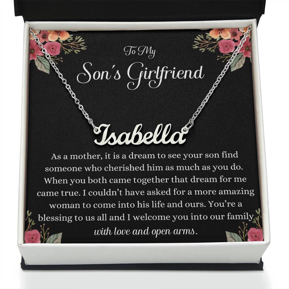 Meaningful Gift for Son's Girlfriend - Best Birthday & Christmas Gift - Jewelry Gift Box Included - Name Necklace