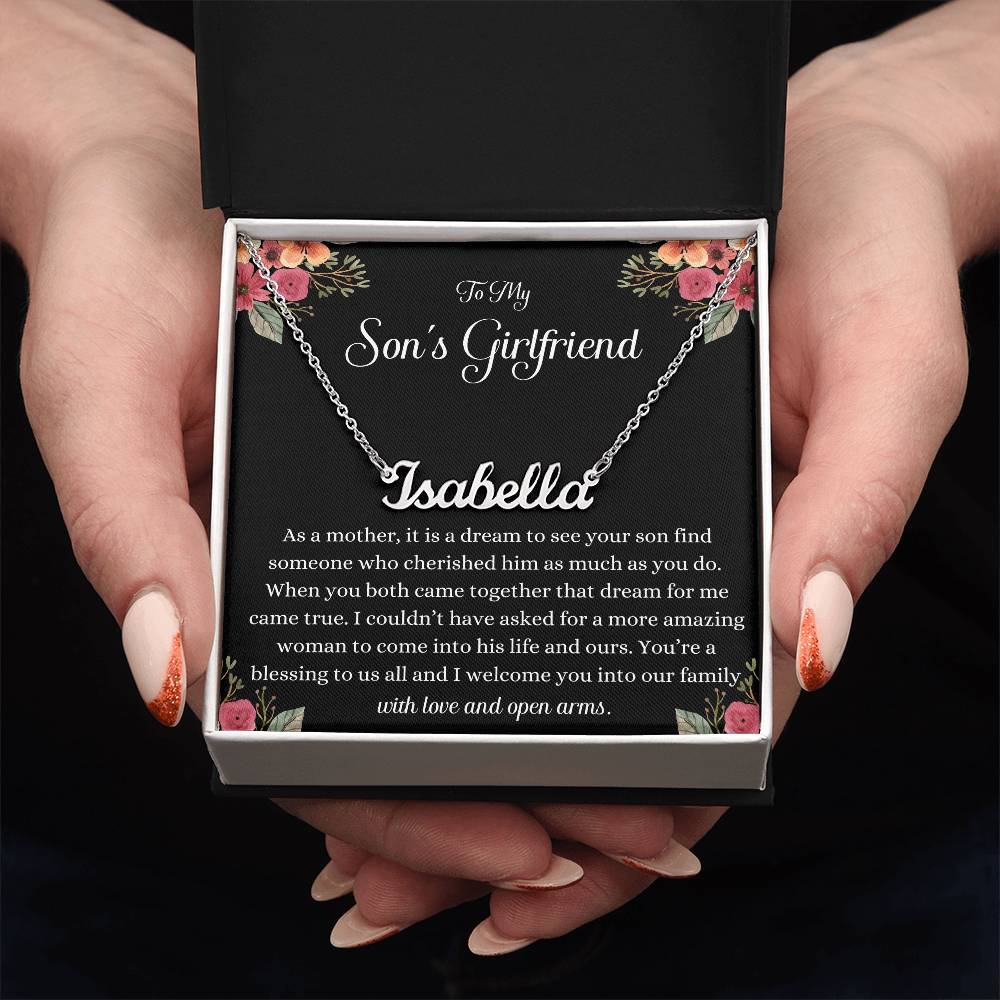 Meaningful Gift for Son's Girlfriend - Best Birthday & Christmas Gift - Jewelry Gift Box Included - Name Necklace