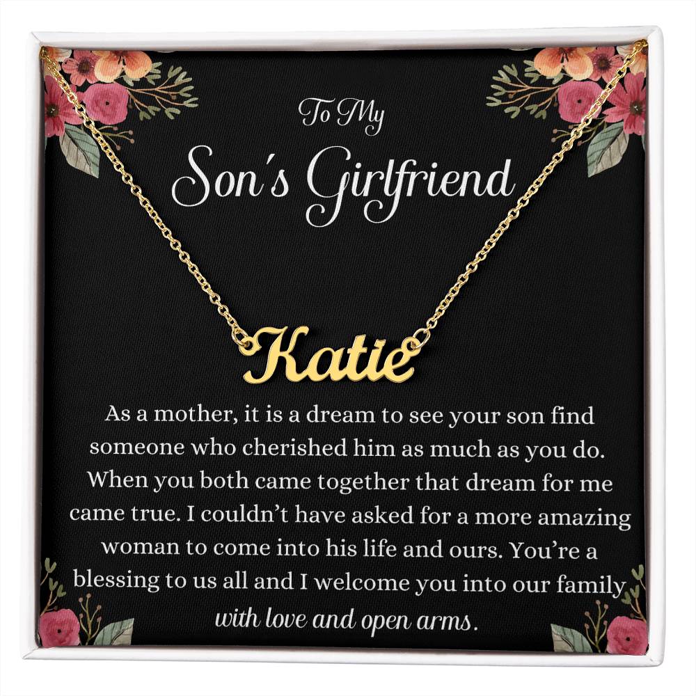 Meaningful Gift for Son's Girlfriend - Best Birthday & Christmas Gift - Jewelry Gift Box Included - Name Necklace