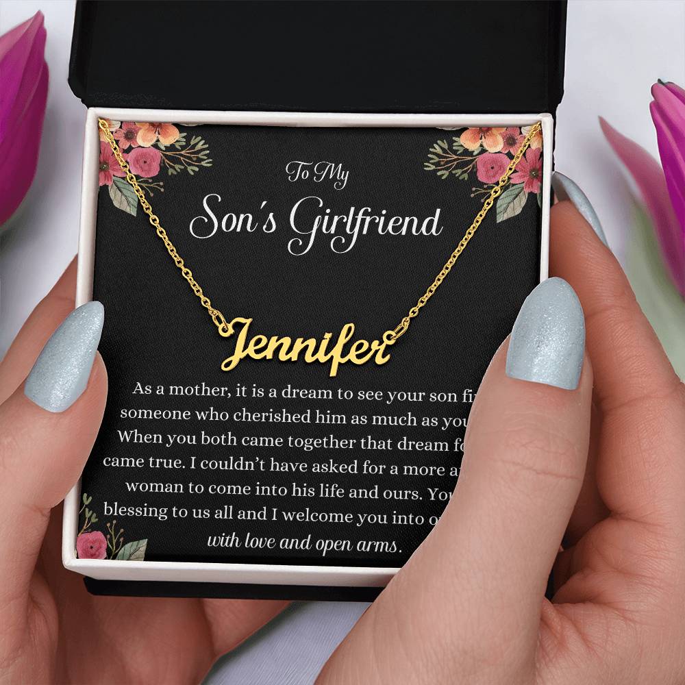 Meaningful Gift for Son's Girlfriend - Best Birthday & Christmas Gift - Jewelry Gift Box Included - Name Necklace