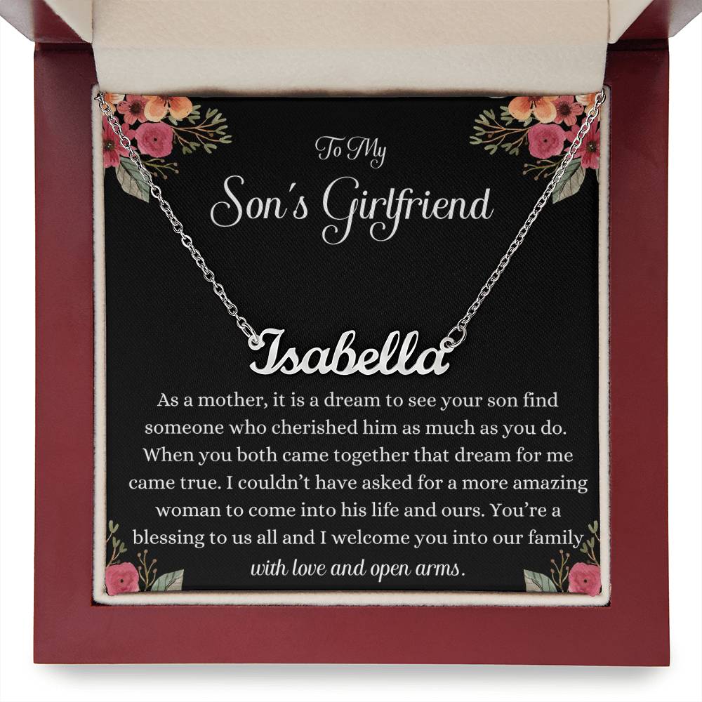 Meaningful Gift for Son's Girlfriend - Best Birthday & Christmas Gift - Jewelry Gift Box Included - Name Necklace