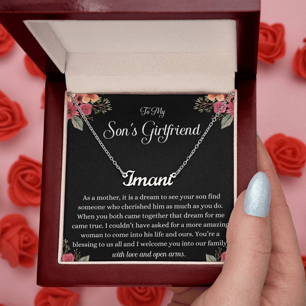 Meaningful Gift for Son's Girlfriend - Best Birthday & Christmas Gift - Jewelry Gift Box Included - Name Necklace