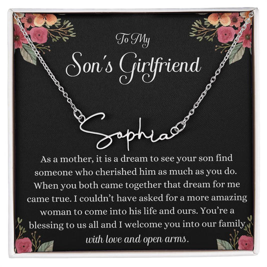 Meaningful Gift for Son's Girlfriend - Best Birthday & Christmas Gift - Jewelry Gift Box Included - Name Necklace