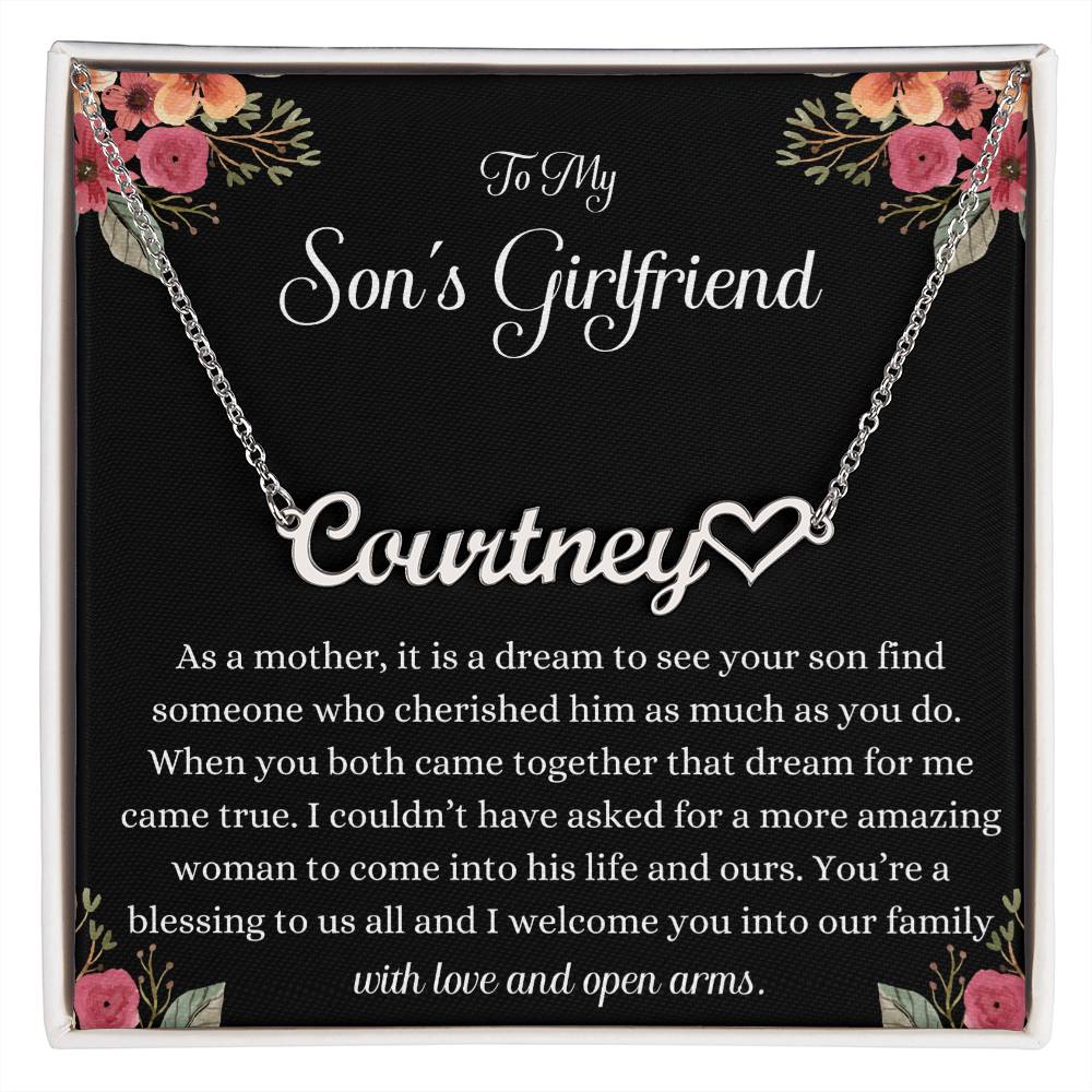 Meaningful Gift for Son's Girlfriend - Best Birthday & Christmas Gift - Jewelry Gift Box Included - Name Necklace