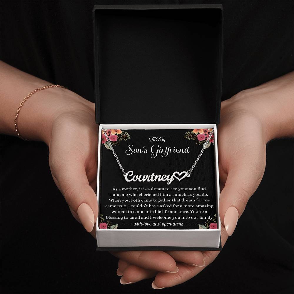 Meaningful Gift for Son's Girlfriend - Best Birthday & Christmas Gift - Jewelry Gift Box Included - Name Necklace