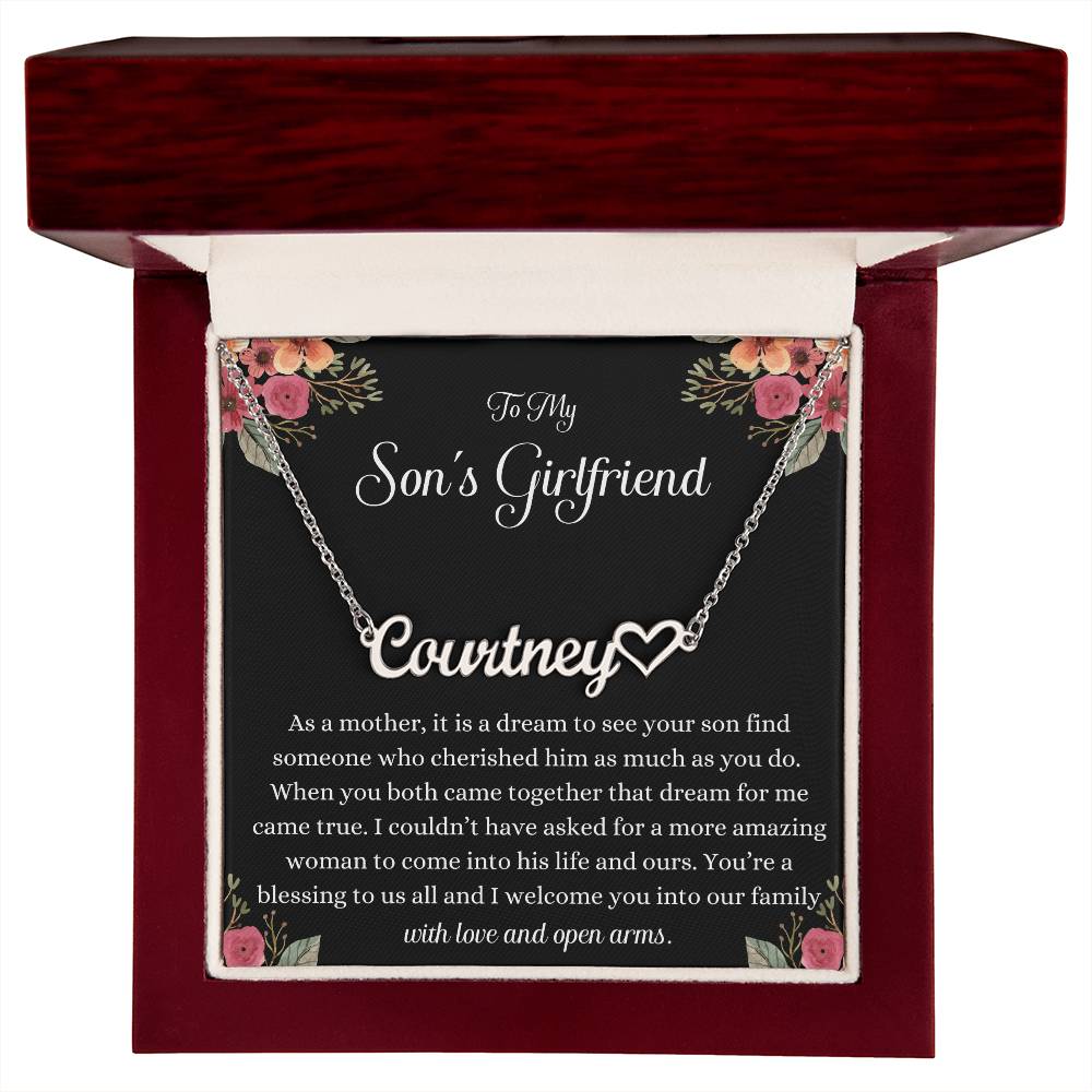 Meaningful Gift for Son's Girlfriend - Best Birthday & Christmas Gift - Jewelry Gift Box Included - Name Necklace