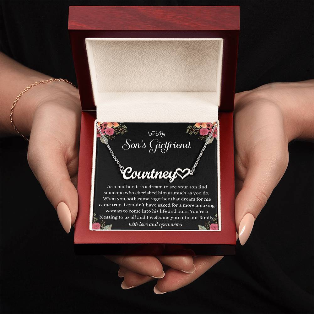 Meaningful Gift for Son's Girlfriend - Best Birthday & Christmas Gift - Jewelry Gift Box Included - Name Necklace