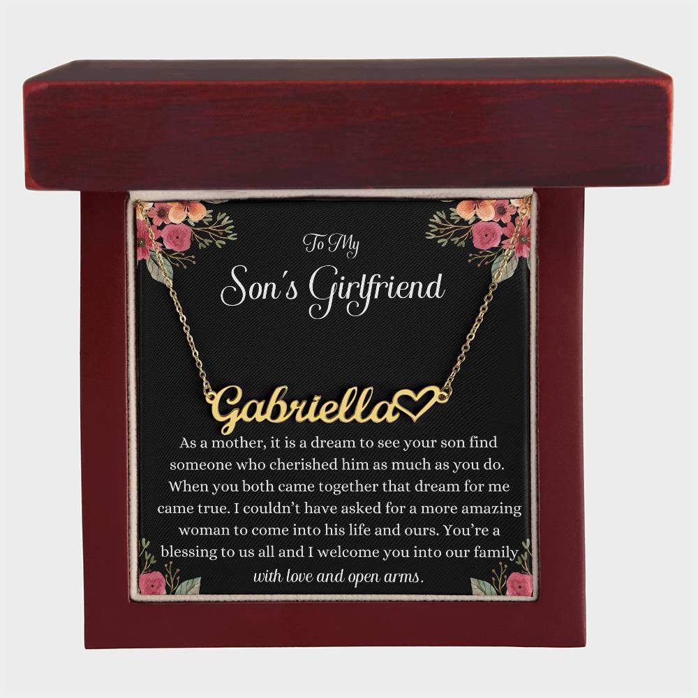 Meaningful Gift for Son's Girlfriend - Best Birthday & Christmas Gift - Jewelry Gift Box Included - Name Necklace