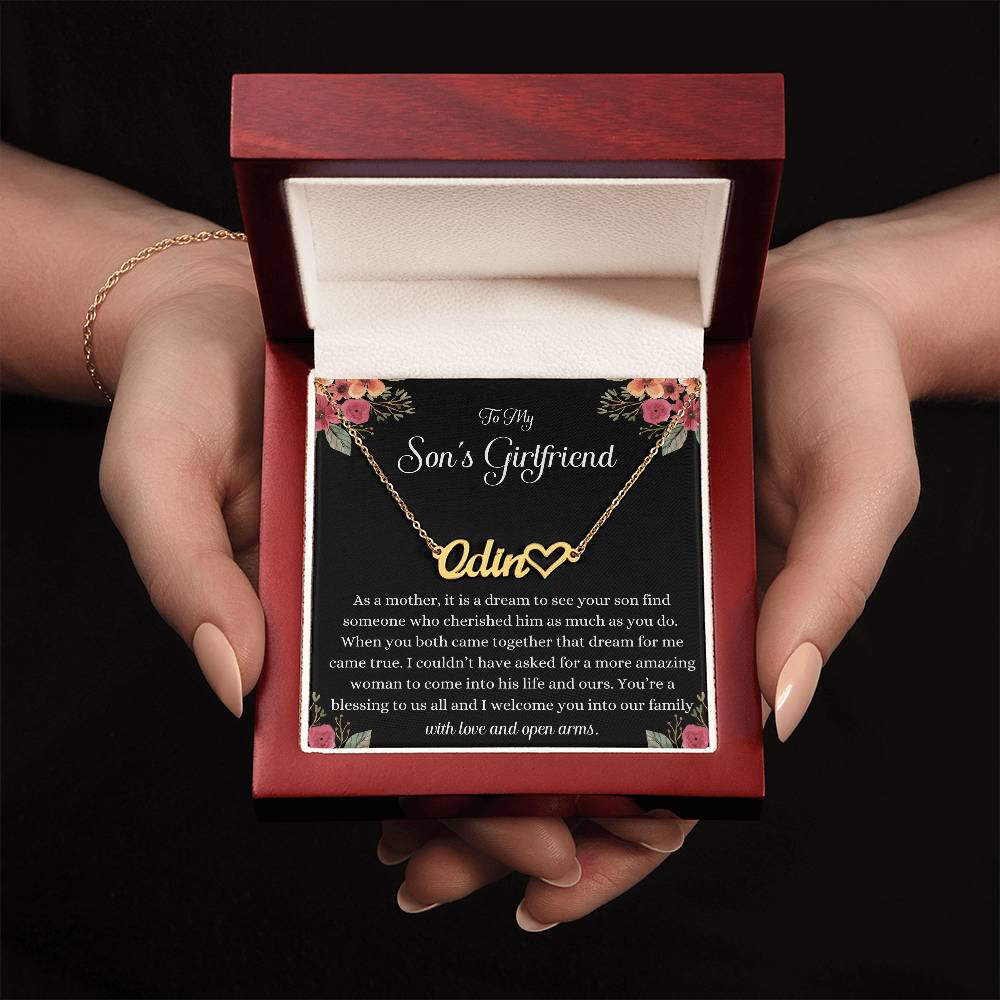 Meaningful Gift for Son's Girlfriend - Best Birthday & Christmas Gift - Jewelry Gift Box Included - Name Necklace