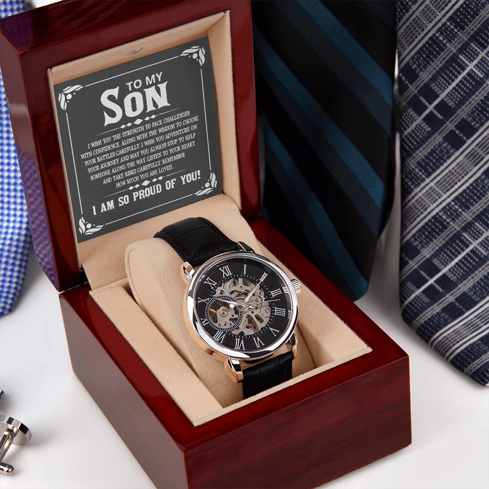 To My Son, Graduation Gift for Son, Gift for Son from Parents, Gift from Mom & Dad, Luxury Openwork Watch for Son Graduation