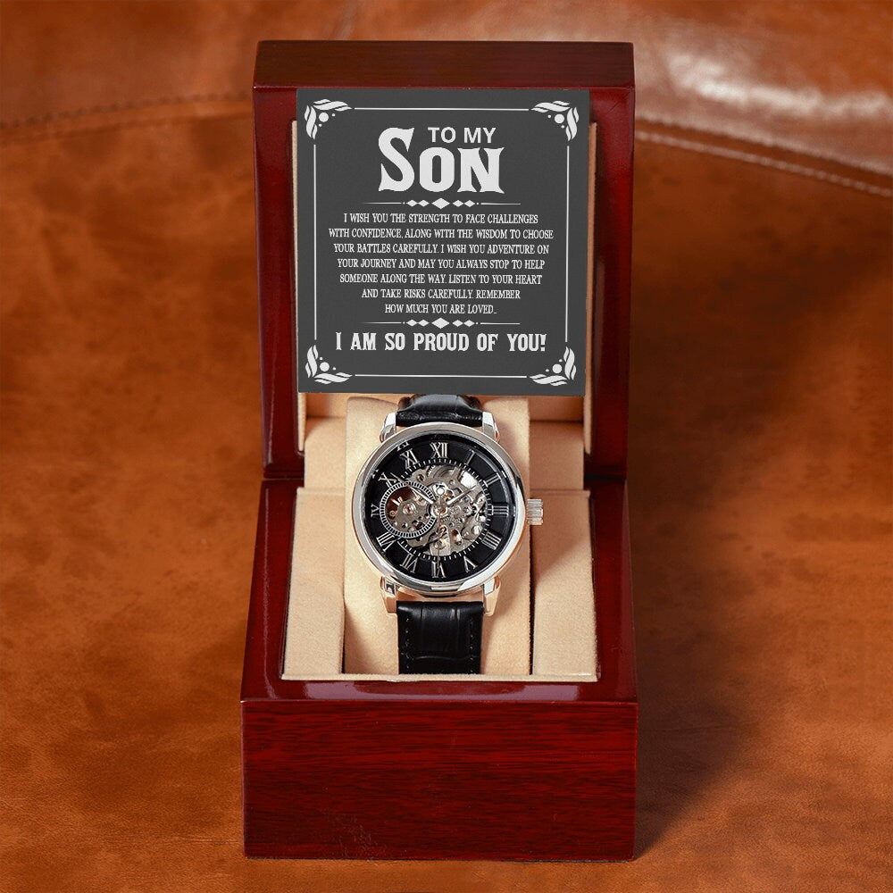 To My Son, Graduation Gift for Son, Gift for Son from Parents, Gift from Mom & Dad, Luxury Openwork Watch for Son Graduation