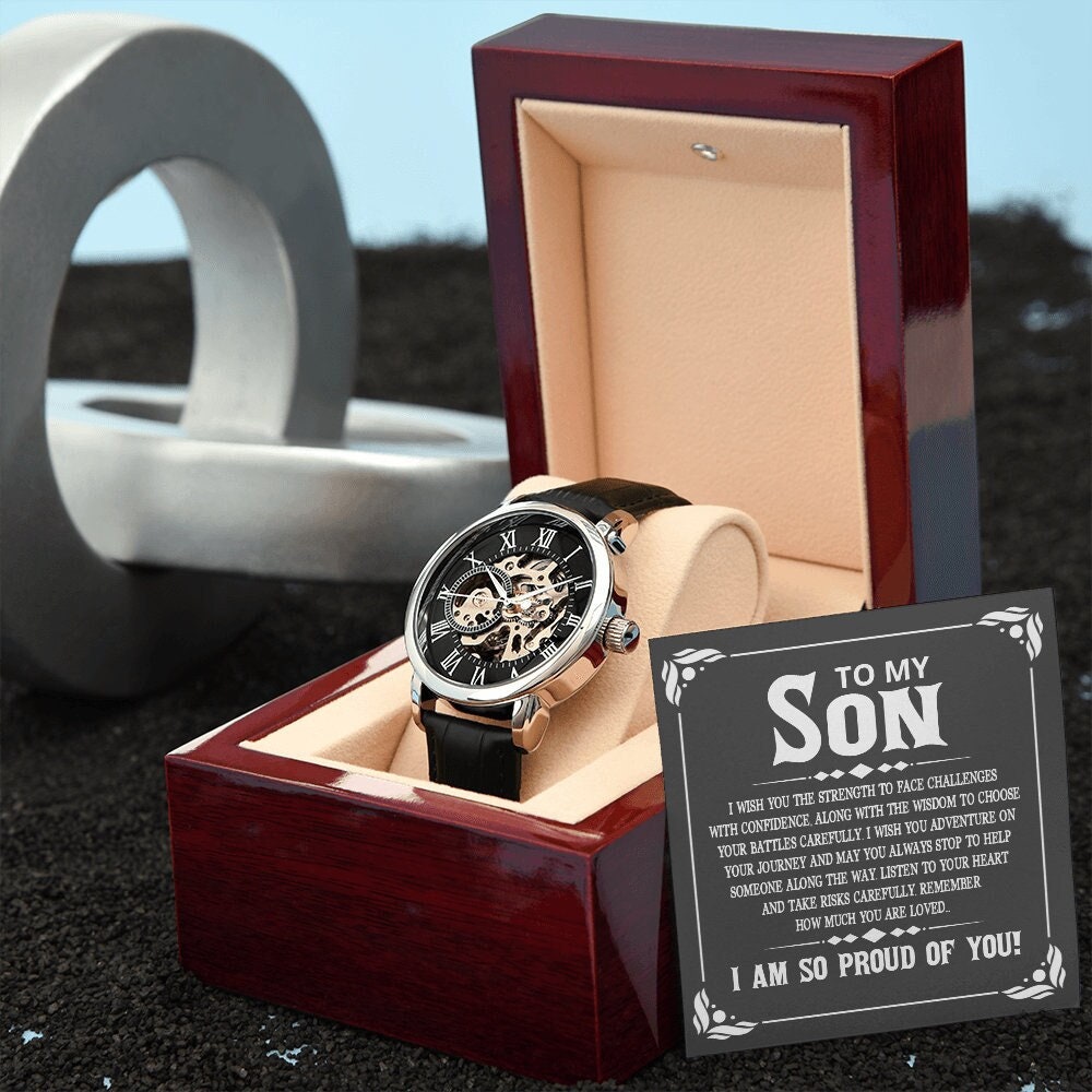 To My Son, Graduation Gift for Son, Gift for Son from Parents, Gift from Mom & Dad, Luxury Openwork Watch for Son Graduation