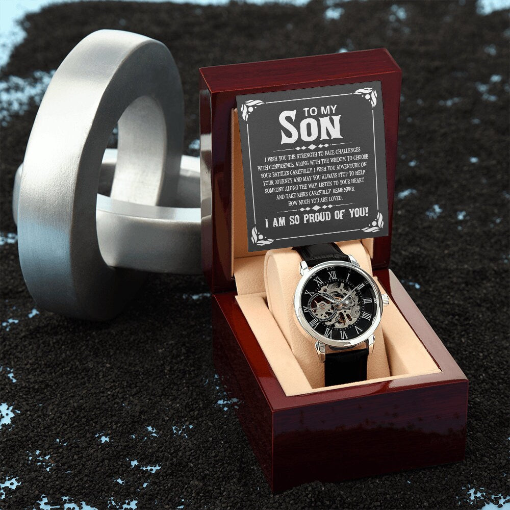 To My Son, Graduation Gift for Son, Gift for Son from Parents, Gift from Mom & Dad, Luxury Openwork Watch for Son Graduation