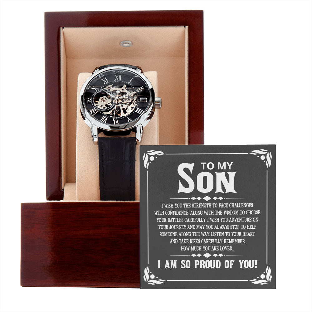 To My Son, Graduation Gift for Son, Gift for Son from Parents, Gift from Mom & Dad, Luxury Openwork Watch for Son Graduation