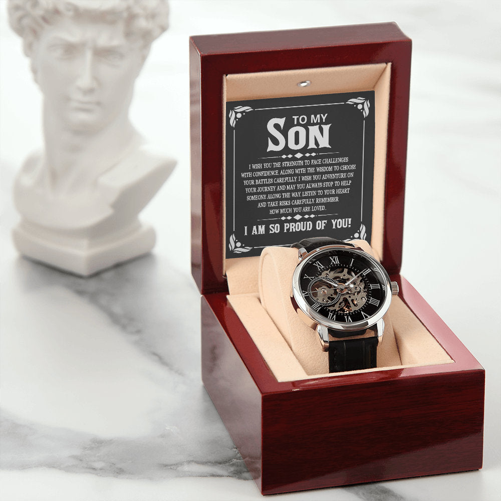 To My Son, Graduation Gift for Son, Gift for Son from Parents, Gift from Mom & Dad, Luxury Openwork Watch for Son Graduation