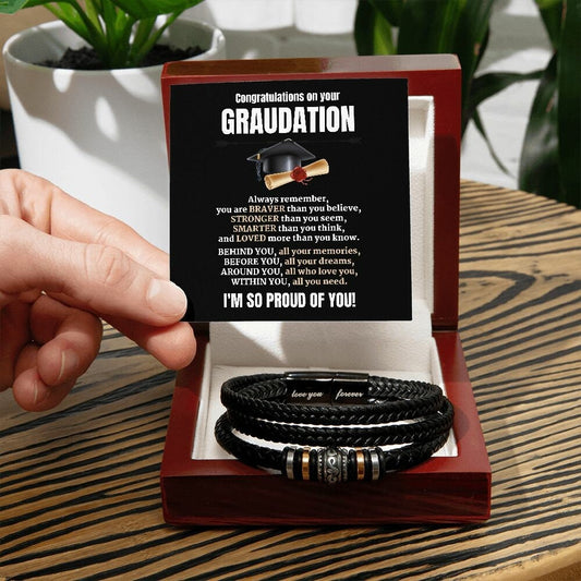 Graduate Bracelet - Gift for Boys - Personalized Engraved Jewelry - Adjustable Wristband - Graduation Present - Handmade Accessories