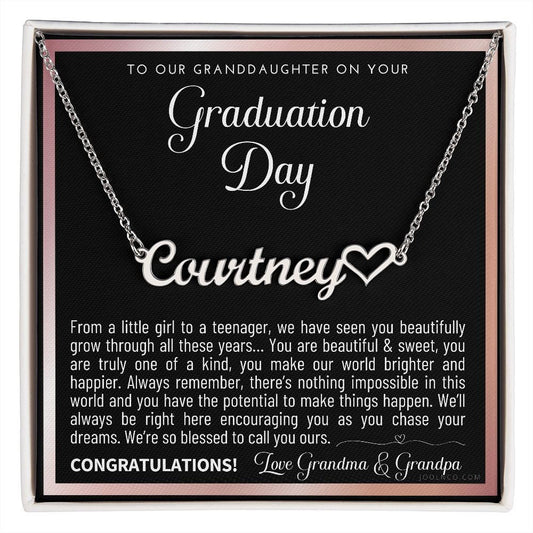 Granddaughter Graduation Gift from Grandma & Grandpa, Gift for Granddaughter Graduation, Granddaughter Graduation Necklace, Name Necklace