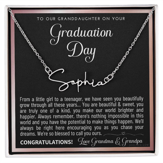 Granddaughter Graduation Gift from Grandma & Grandpa, Gift for Granddaughter Graduation, Granddaughter Graduation Necklace, Name Necklace