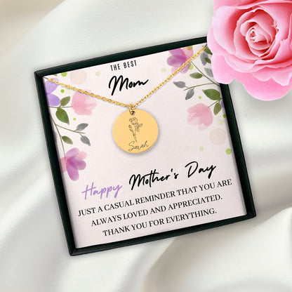 Mothers Gifts from Daughter, Birthflower Name Necklace for Mom on Mothers Day