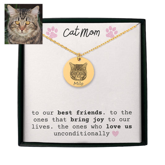 Personalized Cat Memorial Necklace for Loss of Pet - Honoring Your Beloved Cat with Custom Pet Portrait and Name Engraving - Unique Gift for Grieving Cat Mama