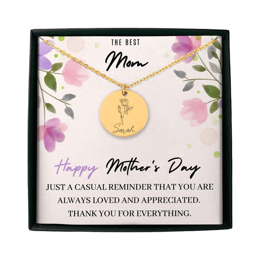 Mothers Gifts from Daughter, Birthflower Name Necklace for Mom on Mothers Day