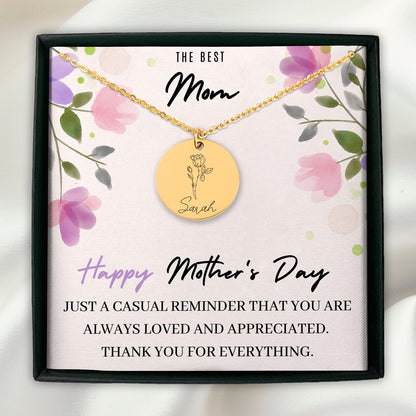 Mothers Gifts from Daughter, Birthflower Name Necklace for Mom on Mothers Day