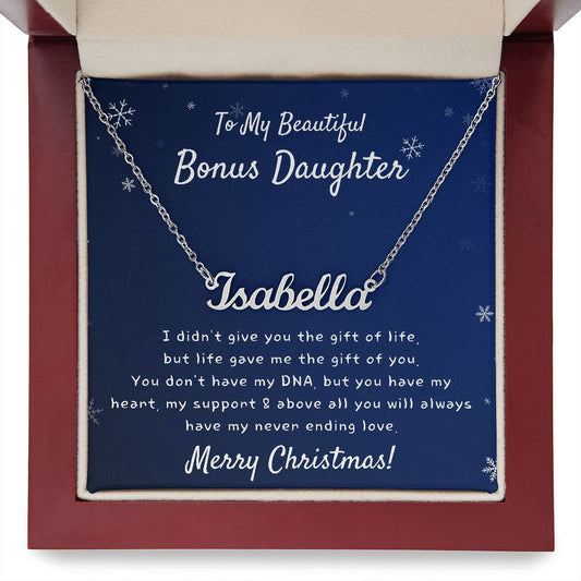 Bonus Daughter Christmas Gift, Stepdaughter Christmas Gift, Name Necklace, Bonus Daughter Gift from Bonus Mom Bonus Dad