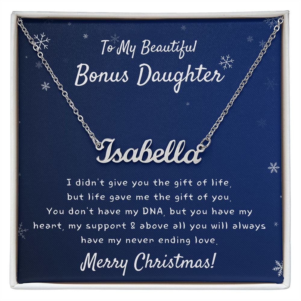 Bonus Daughter Christmas Gift, Stepdaughter Christmas Gift, Name Necklace, Bonus Daughter Gift from Bonus Mom Bonus Dad