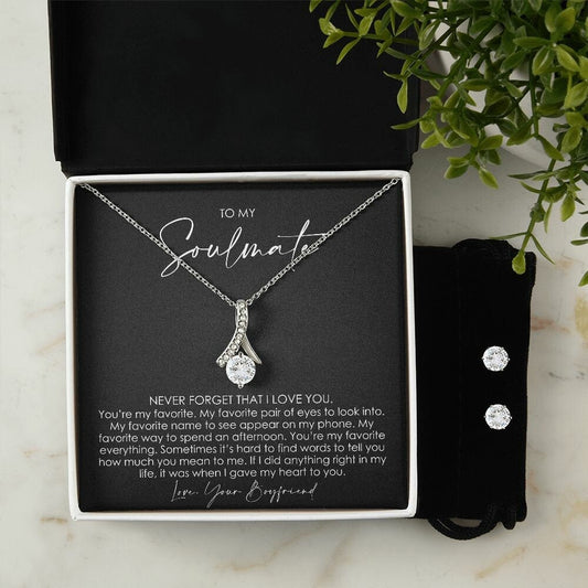 Gifts for Soulmate, Girlfriend Valentines Day Gifts, To My Soulmate, Soulmate Necklace, Gifts from Boyfriend, Necklace & Earrings Set