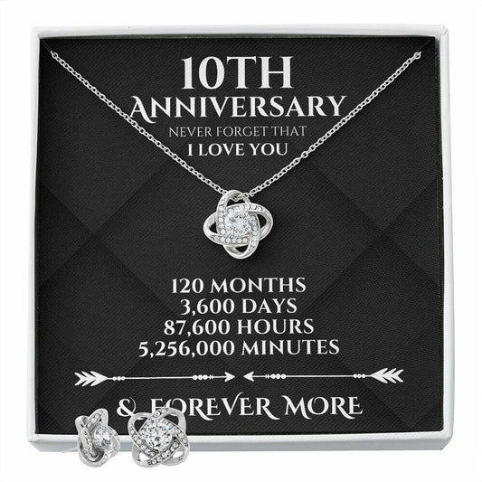 Perfect Gift to Celebrate 10th Anniversary, Traditional and Modern 10-Year Anniversary Present for Wife, Love Knot Necklace & Earrings Set