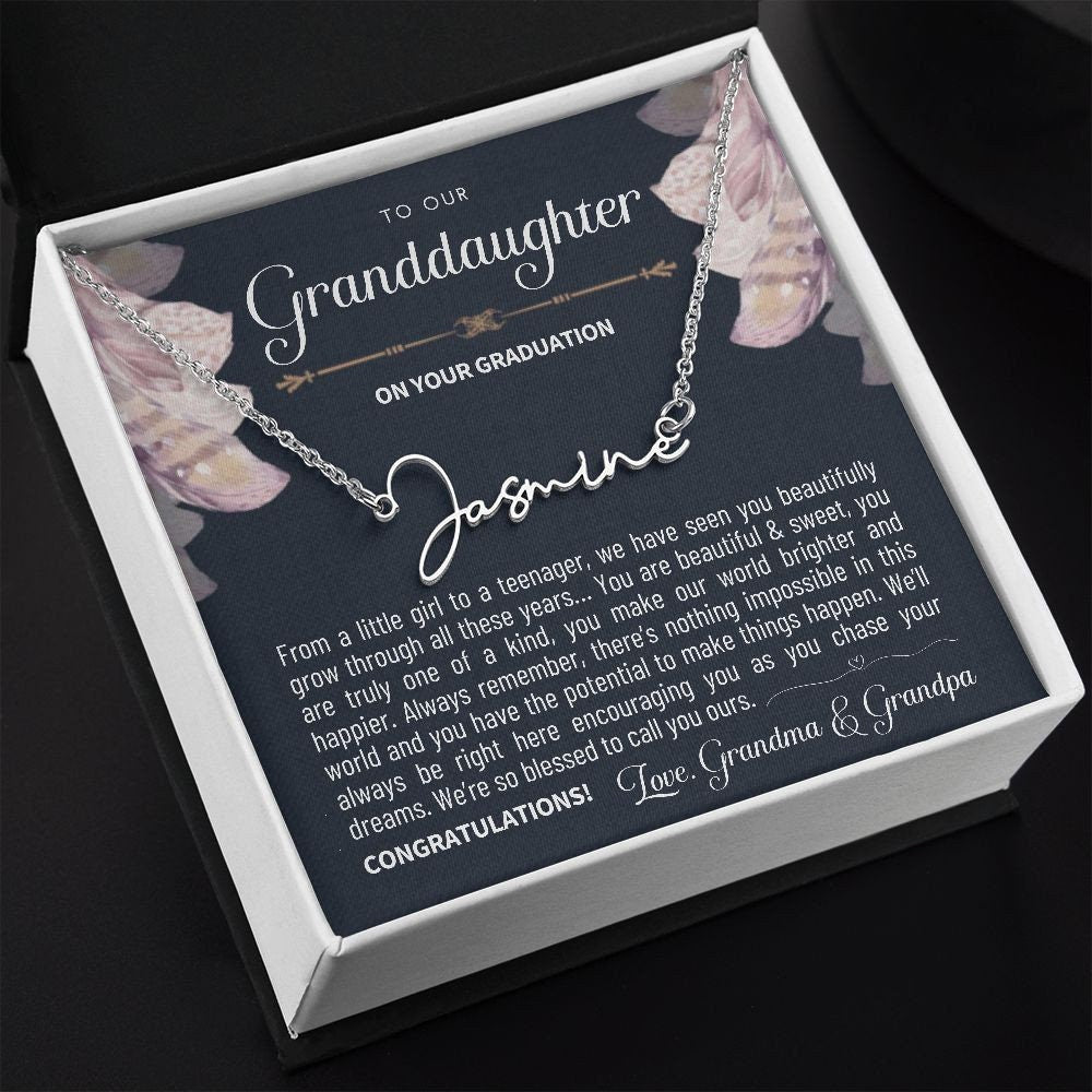 Granddaughter Graduation Gift from Grandma & Grandpa, Gift for Granddaughter Graduation, Granddaughter Jewelry, Unique Name Necklace