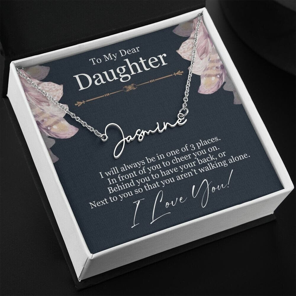 Meaningful and Personalized Gifts for Daughters from Mom and Dad: Custom Signature Name Necklaces, Ideal for Birthdays and Graduations