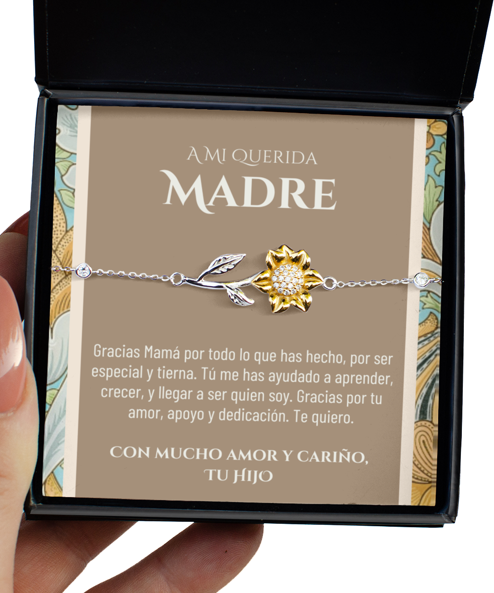 Gift for Mom Spanish, Regalo Para El Poema De Mamá, Regalo de cumpleaños de mamá española, Pulsera de Girasol, Hijo a mamá