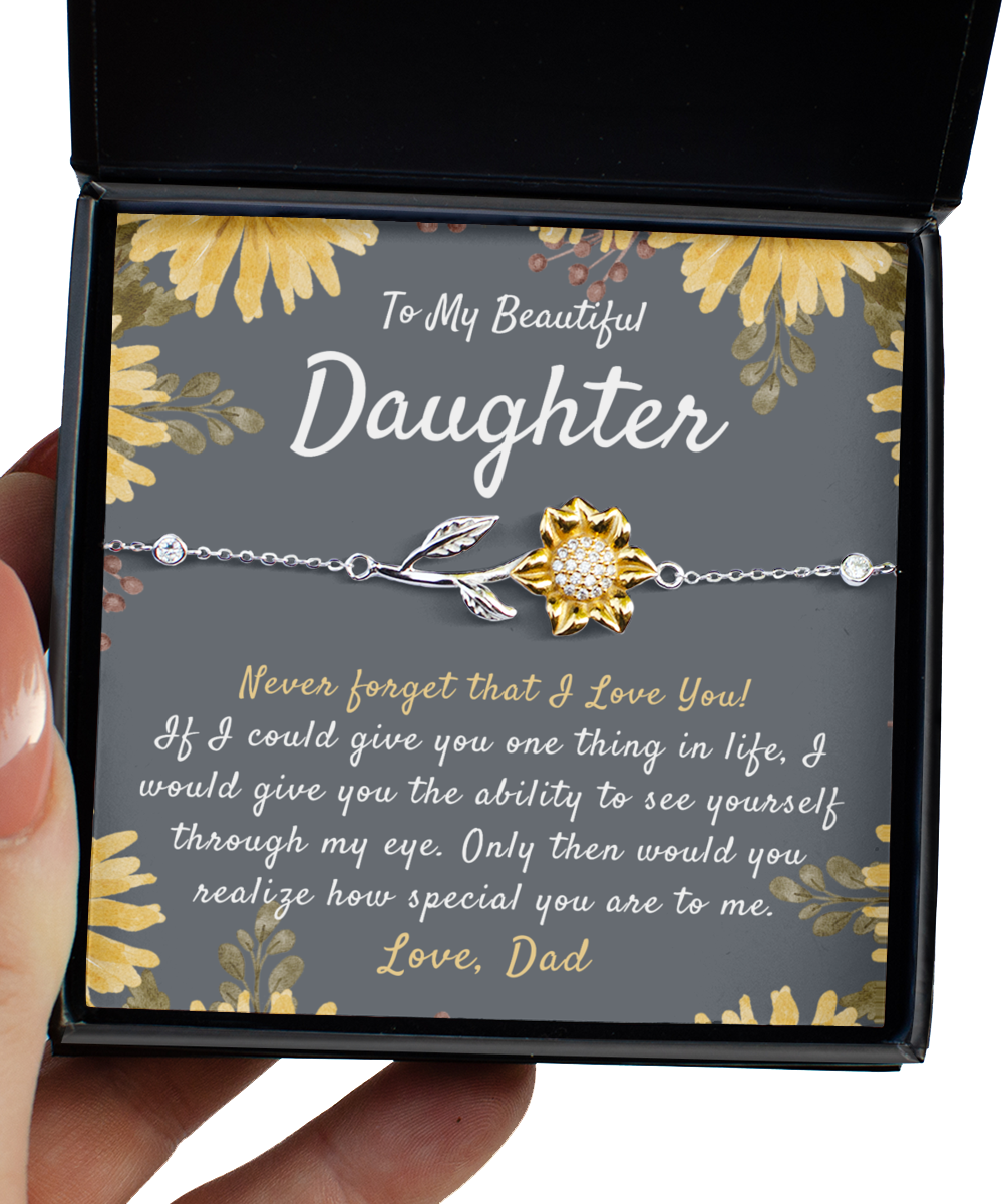 To My Daughter, Never Forget That I Love You, Daughter Birthday Gift, Daughter Wedding Gift, Daughter Sunflower Bracelet, Touching Daughter Gift