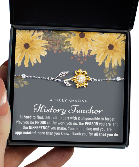 Gift For History Teacher, History Teacher Gift, History Teacher Appreciation Gift, Sunflower Bracelet Silver 925