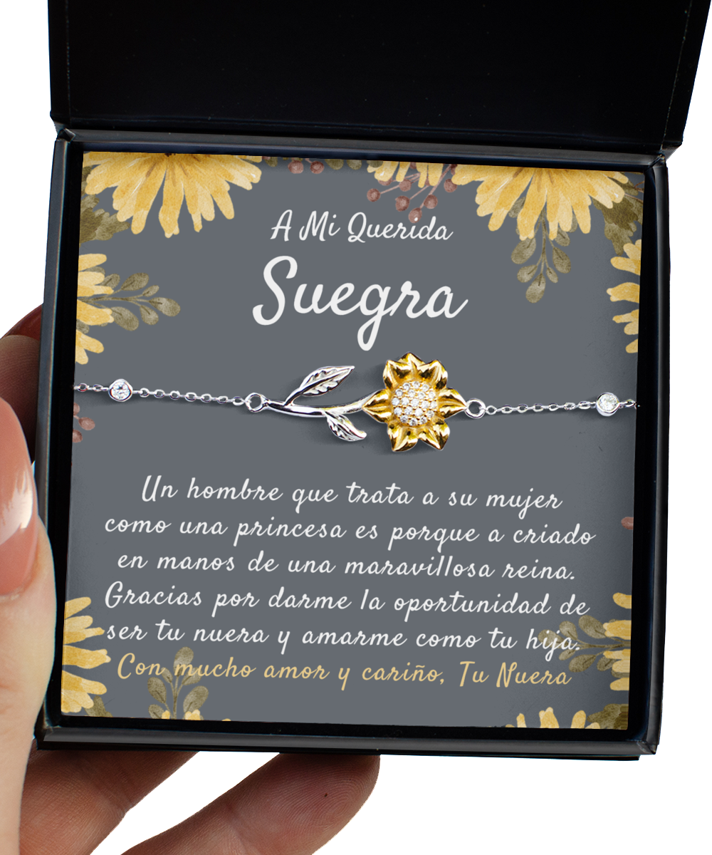 Spanish Mother In Law Gift From Daughter In Law, Suegra Jewelry Gift, Spainish Mom in Law Jewelry, Silver 925 Sunflower Bracelet