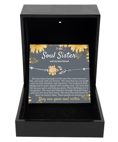 Soul Sister Sunflower Bracelet Silver 925, Best Friend Gifts, Gift for Soul Sister, Unbiological Sister Gifts