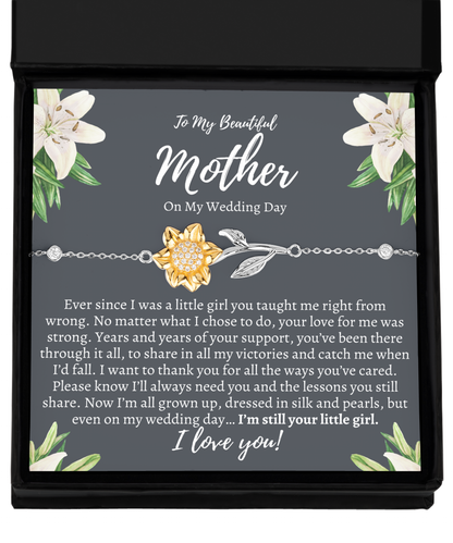 To My Mother on my wedding day, Mother of the Bride Gift from Daughter, Mom Wedding Gift, Sunflower Bracelet