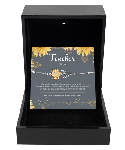 Silver 925 Sunflower Bracelet Teacher Gift Back To School First Day Of School Favors Wish Bracelet Teacher Appreciation Gift