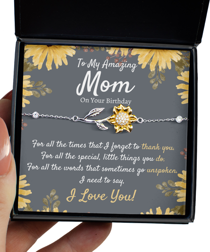 Birthday Gift for Mom, Sunflower Bracelet, Mom Birthday Gift, Mom Gift on Mothers Day, Unique Mom Gift, Meaningful Mom Jewelry