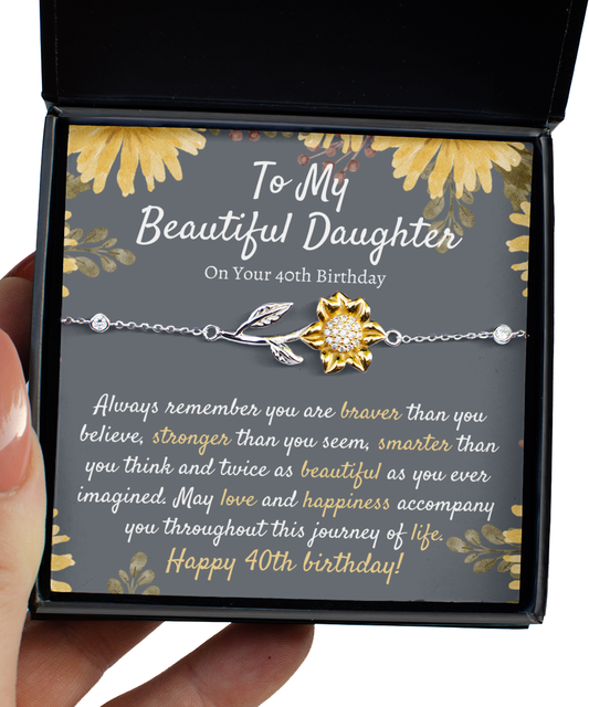 Daughter 40th Birthday Gift, Sunflower Bracelet, Meaningful Birthday Gift for Daughter from Mom, Dad