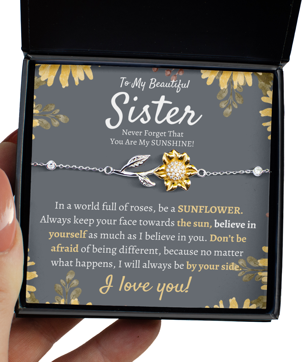 To My Sister, Sister Sunflower Bracelet, Sister Birthday Gift, Sister Graduation Gift, You are my Sunshine, Inspiration Gift for Sister