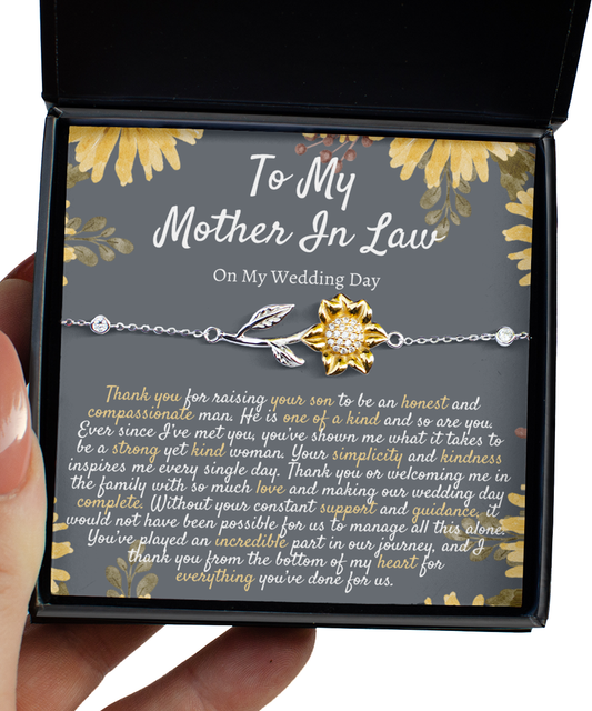 Mom in Law Sunflower Bracelet Gift on Wedding Day, Mother in Law Wedding Gift from Daughter in Law, Silver 925, Meaningful Gift, Unique Gift